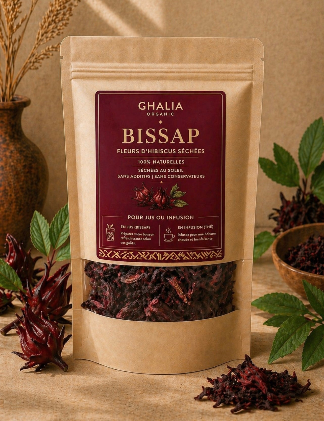 Feuilles d’Hibiscus Séchées – Cure naturelle & soin traditionnel inspirée des traditions africaines 🌺