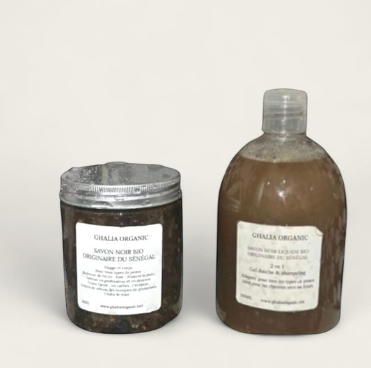 A/ SOLDE 🔥 -60%: 1 savon noir en pot et 1 gel douche de savon noir