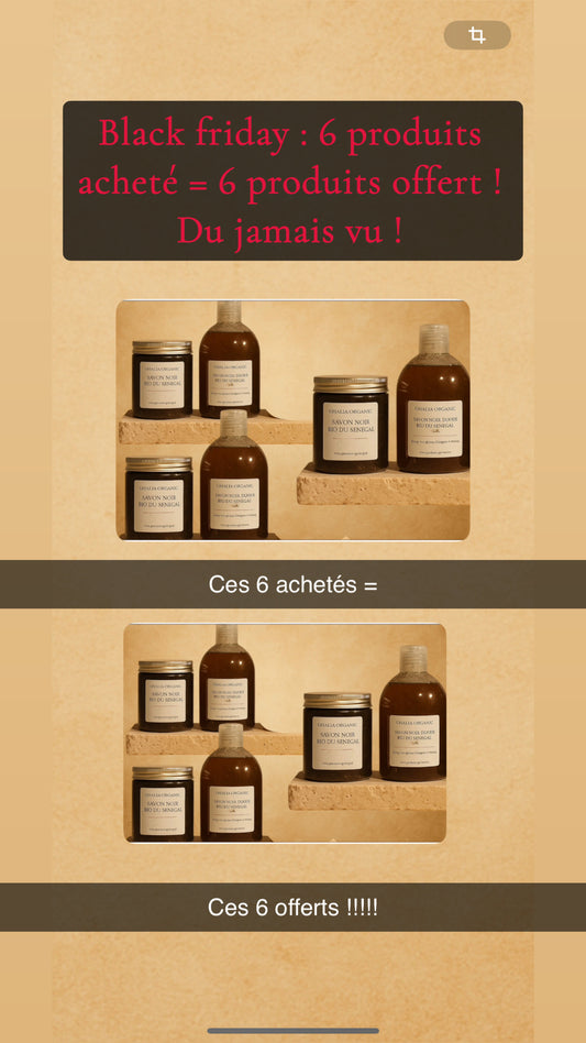 À/❤️🖤 6 produits achetés = 6 produits offerts ! Vous  recevrez 12 produits ( 6 pots de savons noir et 6 gel douche de savons noir )